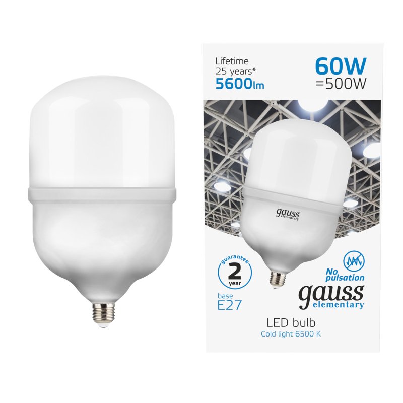 Лампа Gauss Elementary LED T160 E27 60W 5600lm 180-240V 6500K 1/6