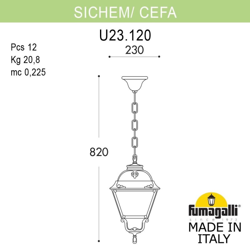 Уличный подвесной светильник Fumagalli SICHEM/CEFA U23.120.000.VXF1R