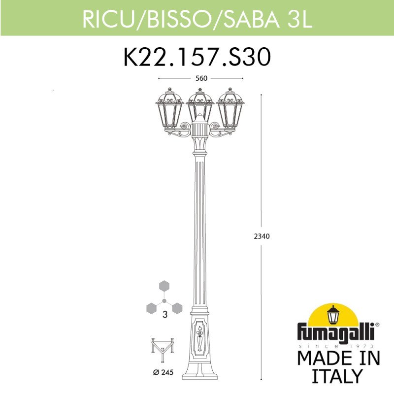 Садово-парковый светильник Fumagalli K22.157.S30.WYF1R