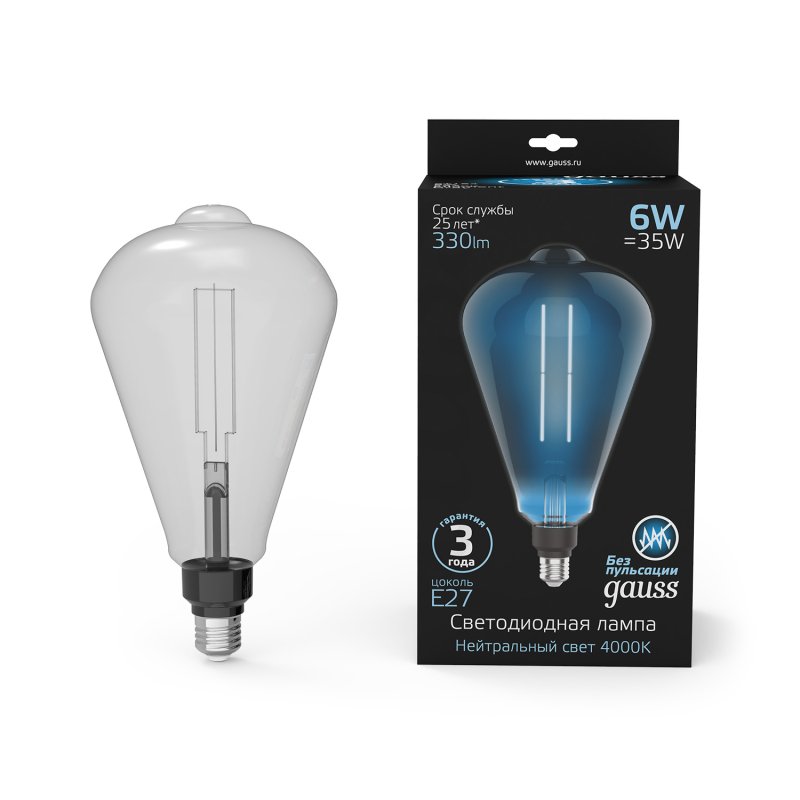 Лампа Gauss Filament Vintage Straight ST164 6W 4000К Е27