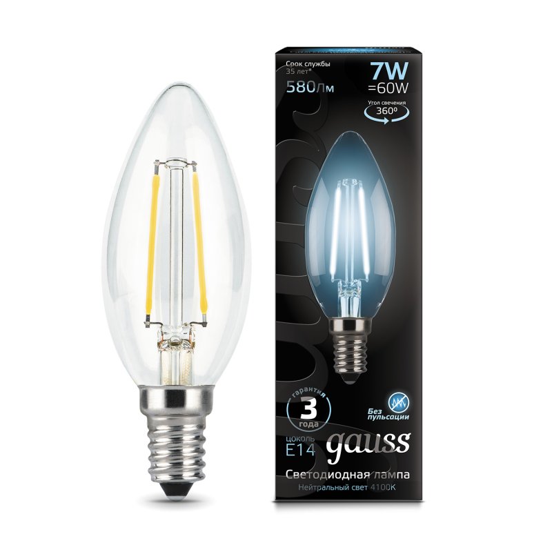 Лампа Gauss LED Filament Candle E14 7W 4100К