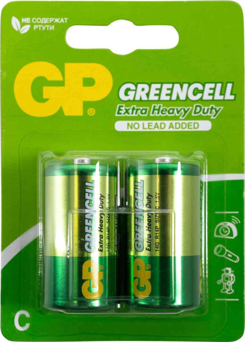 Батарейки солевые GP Greencell Size C/R14/LR14, 2 шт.