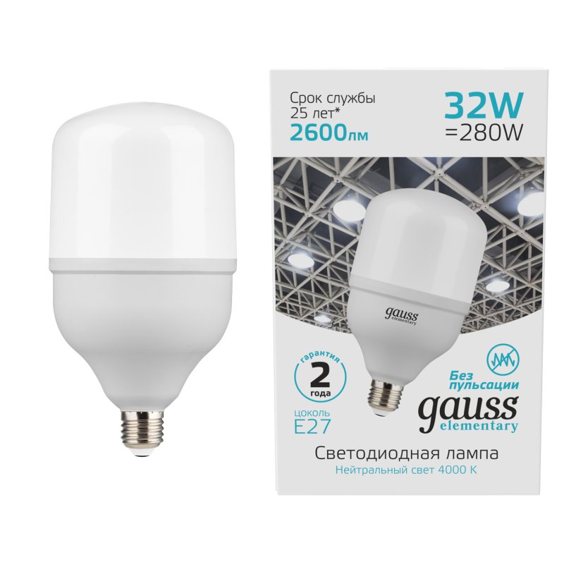 Лампа Gauss Elementary LED T100 E27 32W 2600lm 180-240V 4000K 1/20