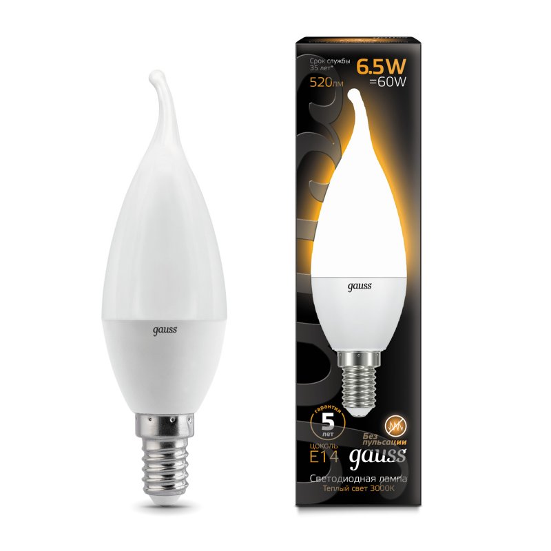 Gauss LED Candle tailed E14 6.5W 2700K 1/10/50