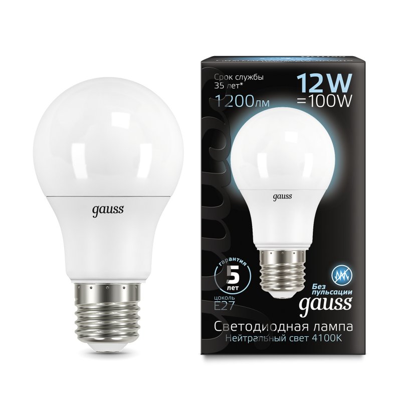 Gauss LED A60 globe 12W E27 4100K 1/10/50