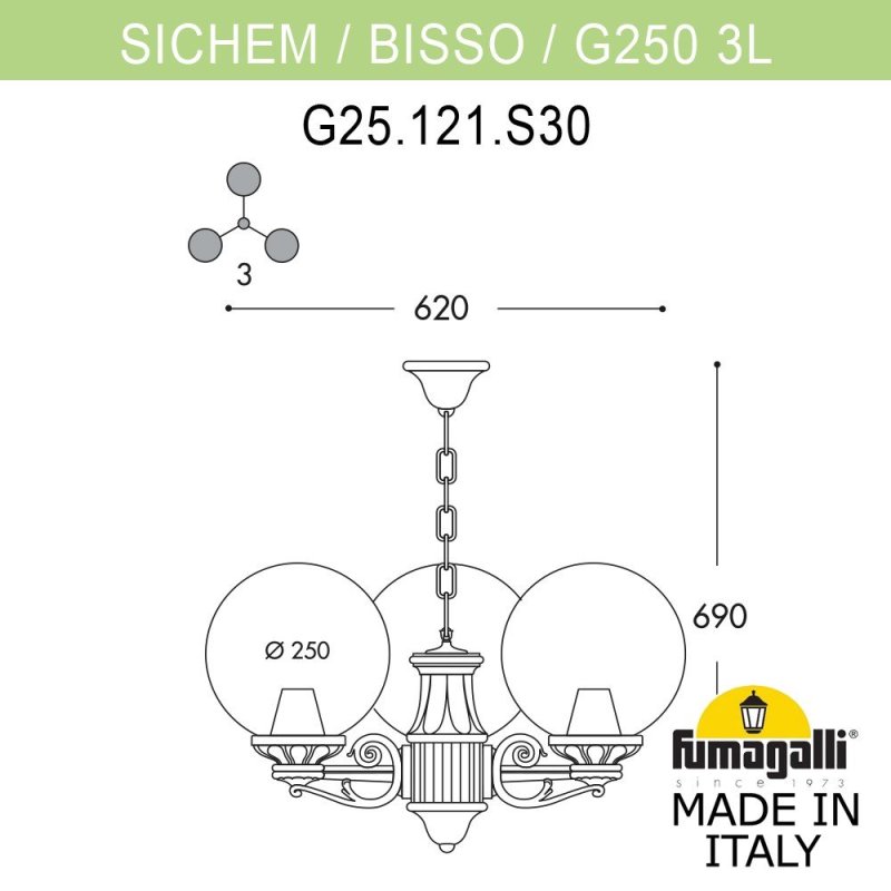 Уличный подвесной светильник Fumagalli SICHEM/BISSO/G250 3L G25.120.S30.VZE27