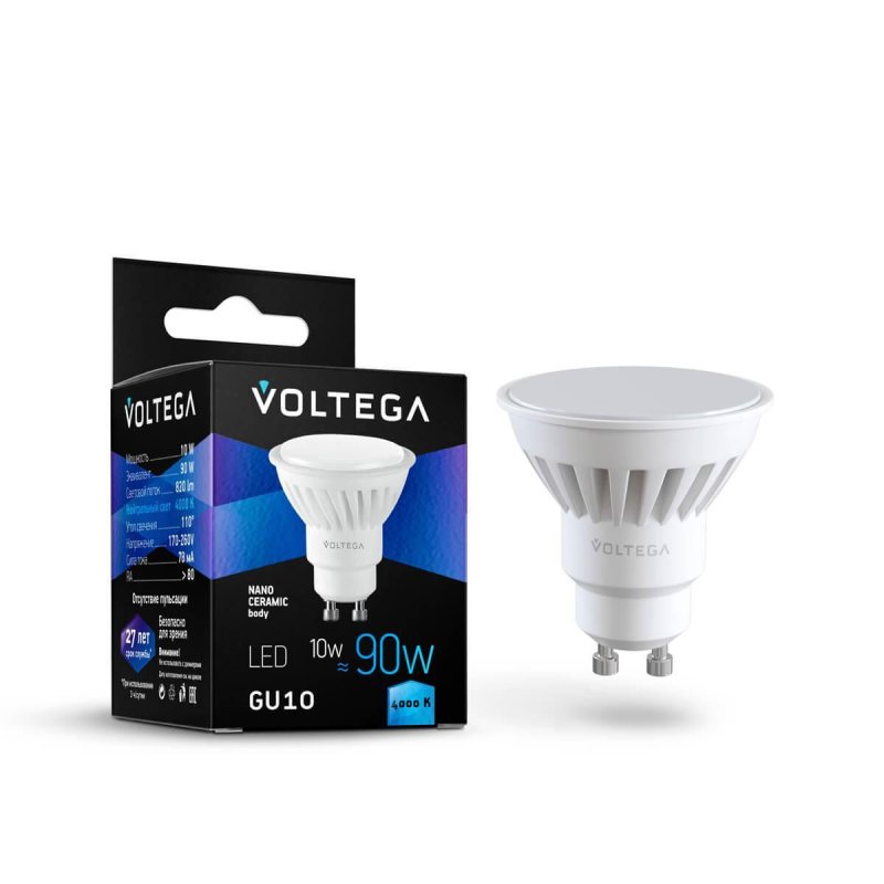 Лампа светодиодная Voltega GU10 10W 4000K матовая VG1-S1GU10cold10W-C